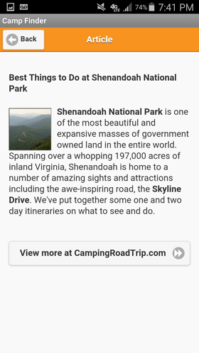 Camp Finder Android App - Article on Best Things to Do at Shenandoah National Park
